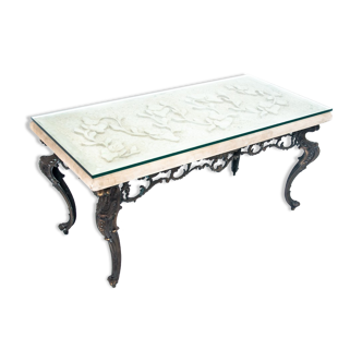 Coffee table with carved stone top and glass, Italy, 1950s.