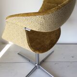 Siège pivotant vintage rénové velours jaune moutarde