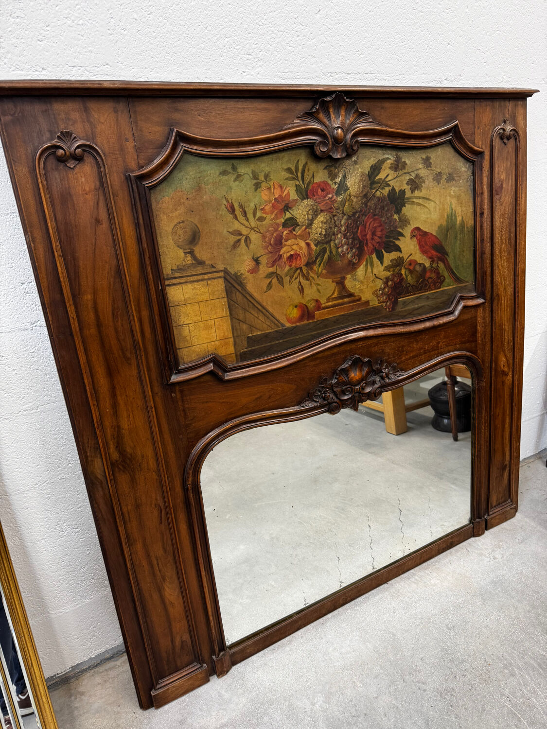 Antique grand trumeau fireplace mirror