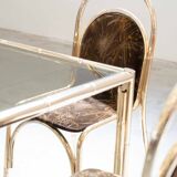 Table peinte en or et 4 chaises en tissu d'origine