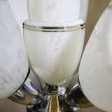 Art Deco chandelier/suspension with 3 domes in mixed glass and chrome metal