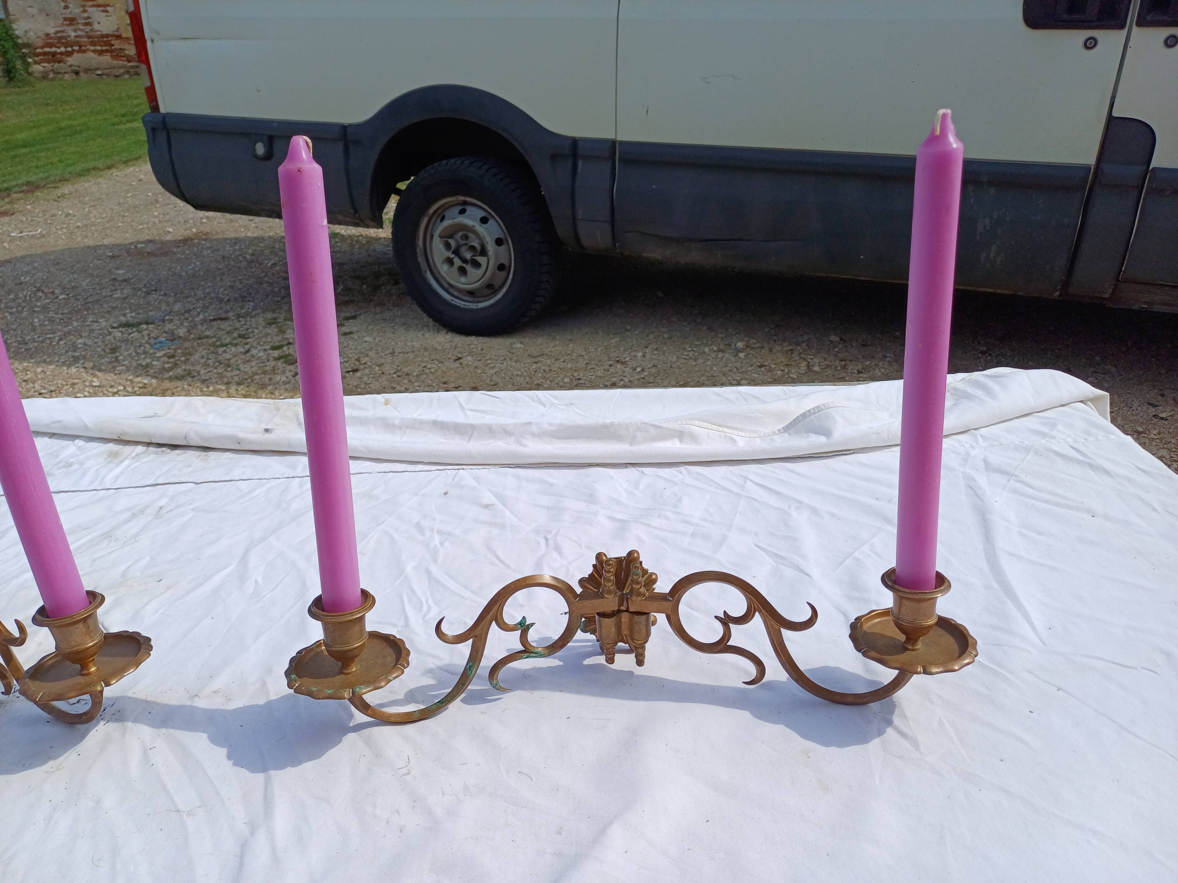 Pair of Bronze Candlesticks with 2 Arms of Lights