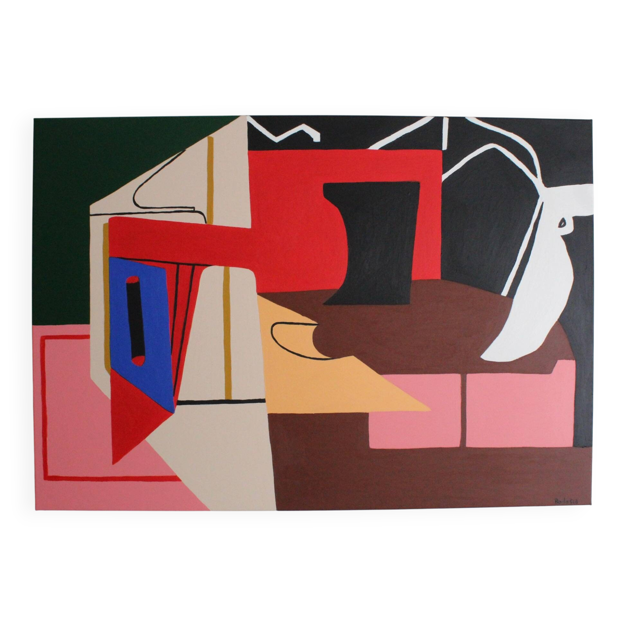 Signed colourful geometric abstract art