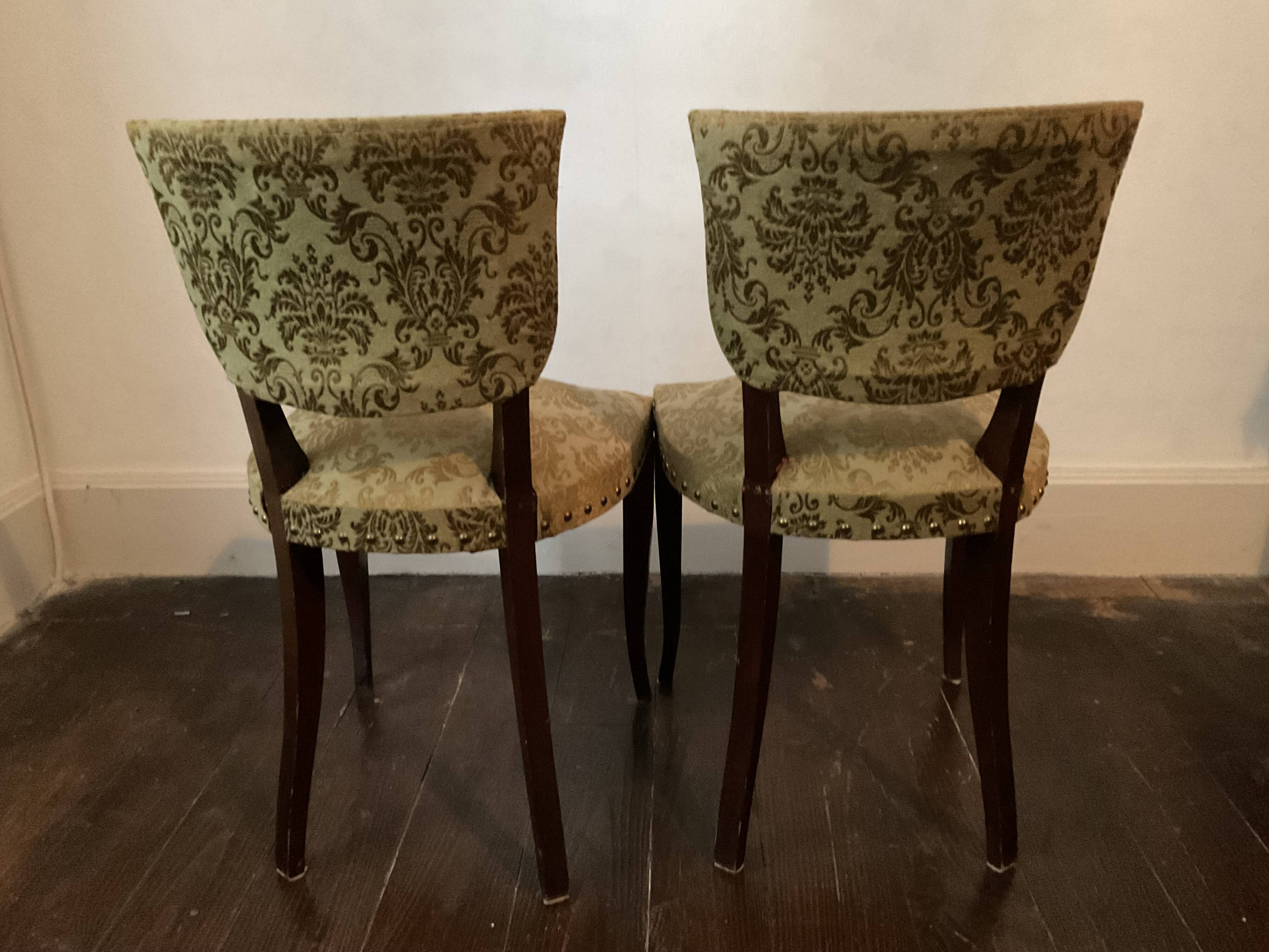 Pair of 60s bridge style velvet chairs