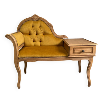 Banquette vintage restaurée – meuble “causette” avec tiroir intégré