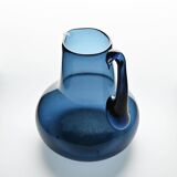 Blue blown glass jug by Claude Morin, Dieulefit circa 1975