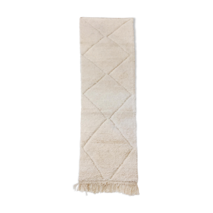 Tapis berbère marocain beni ouarain couloir écru à losanges gravés 298x78cm