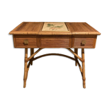 Hairdresser, vintage rattan desk, in the style of Audoux Minet.