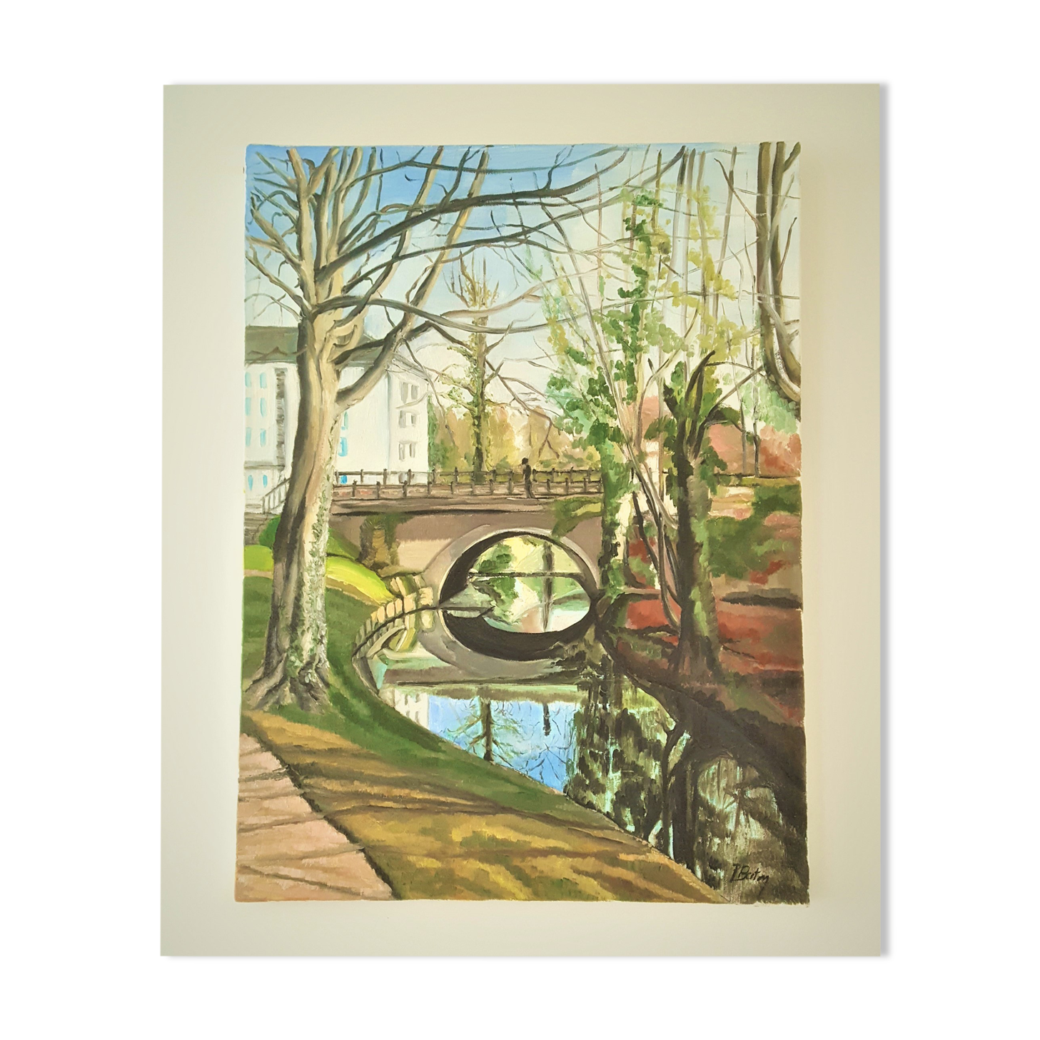 "The Little Bridge," oil on canvas by P. Berton