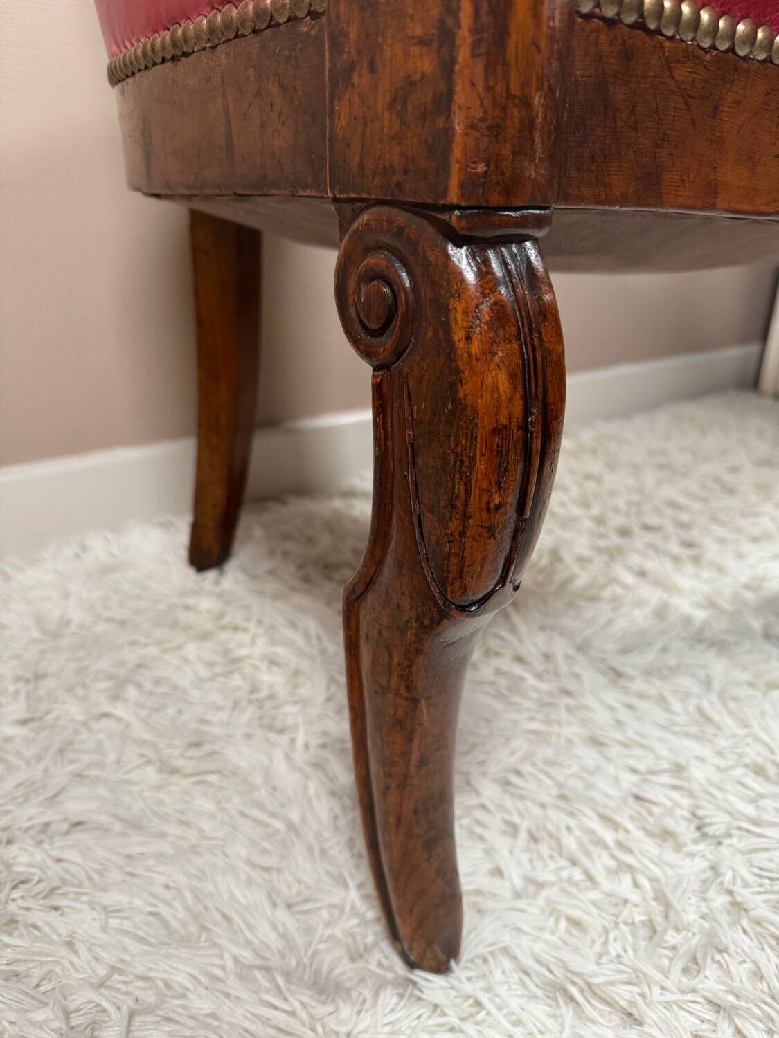 Office armchair 19th Restoration style wood and leather