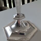 Pair of Regency-style candle holders in silver metal with hexagonal foot