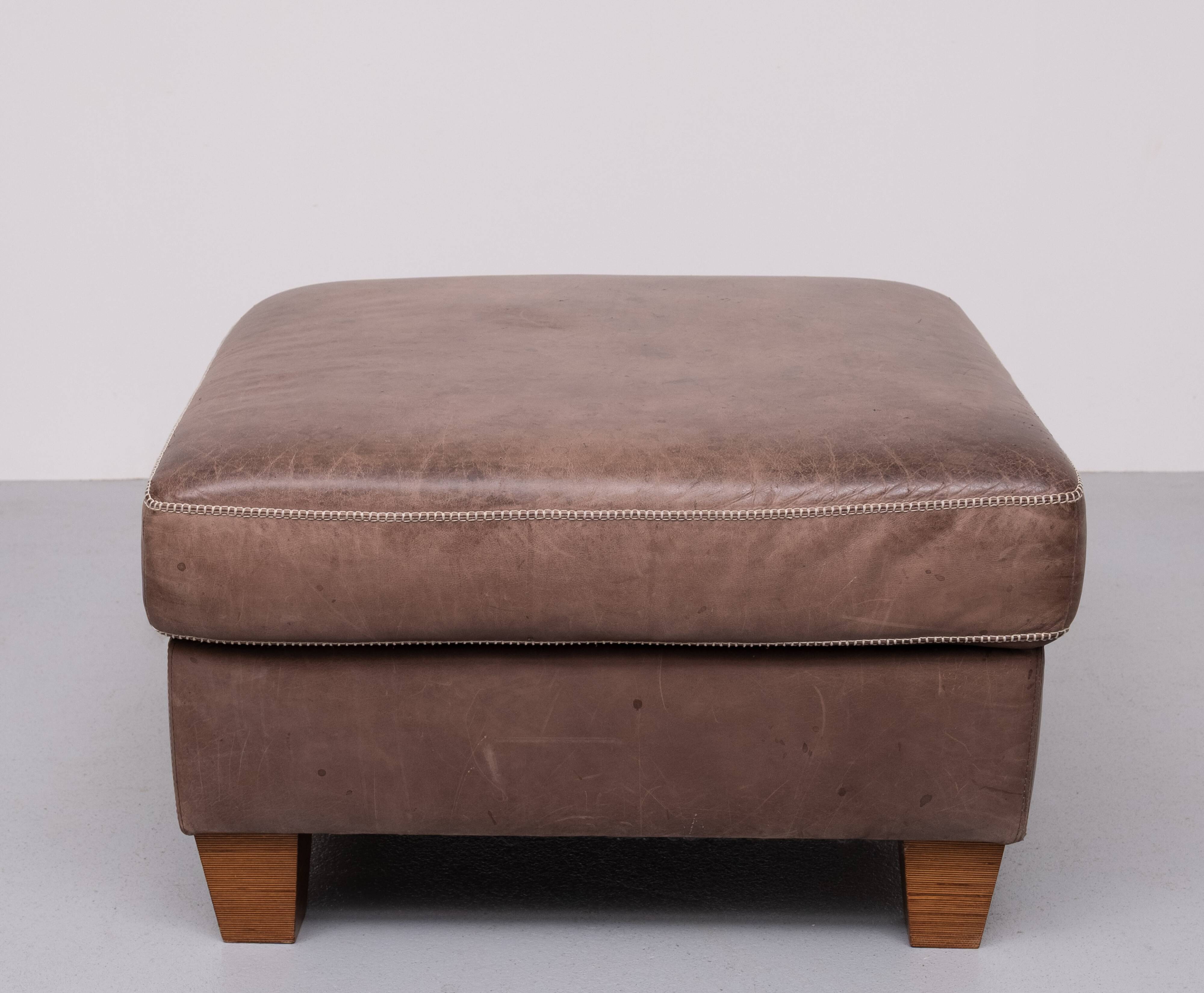Stich Leather Pouf or Ottoman 1970s