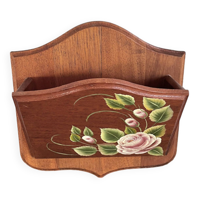 Porte courrier lettres en bois décor de roses