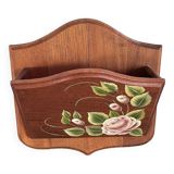 Porte courrier lettres en bois décor de roses