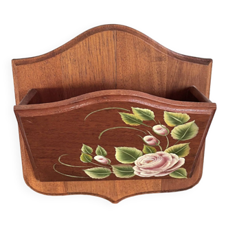 Wooden letter mail holder decorated with roses