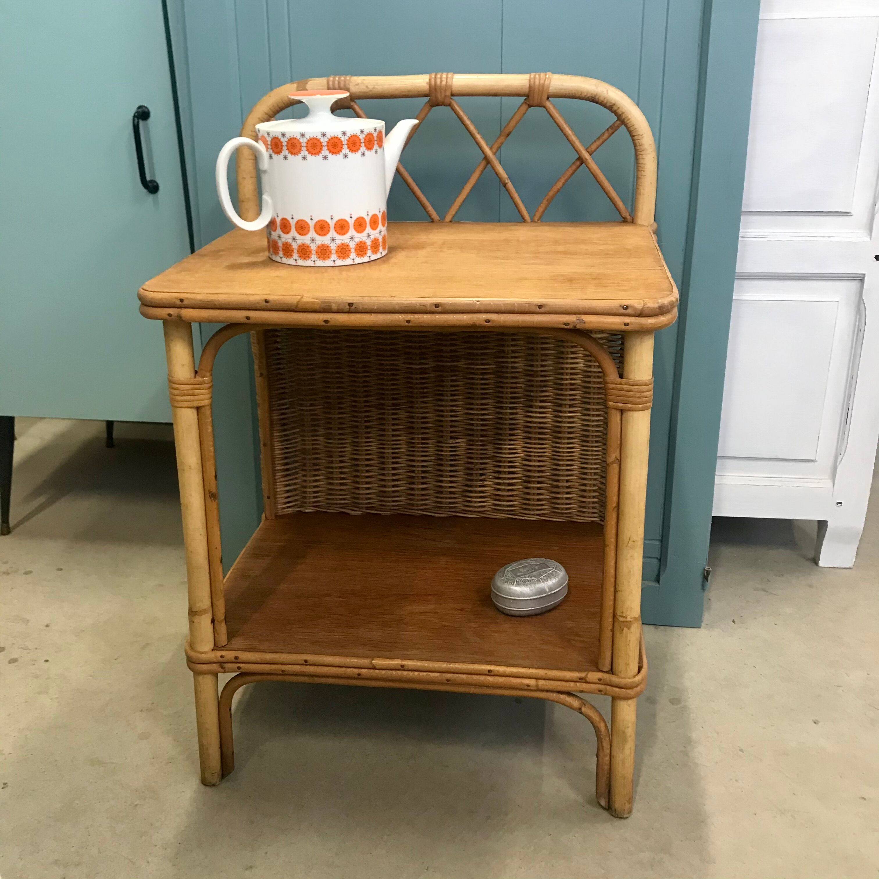 Bamboo and rattan bedside table
