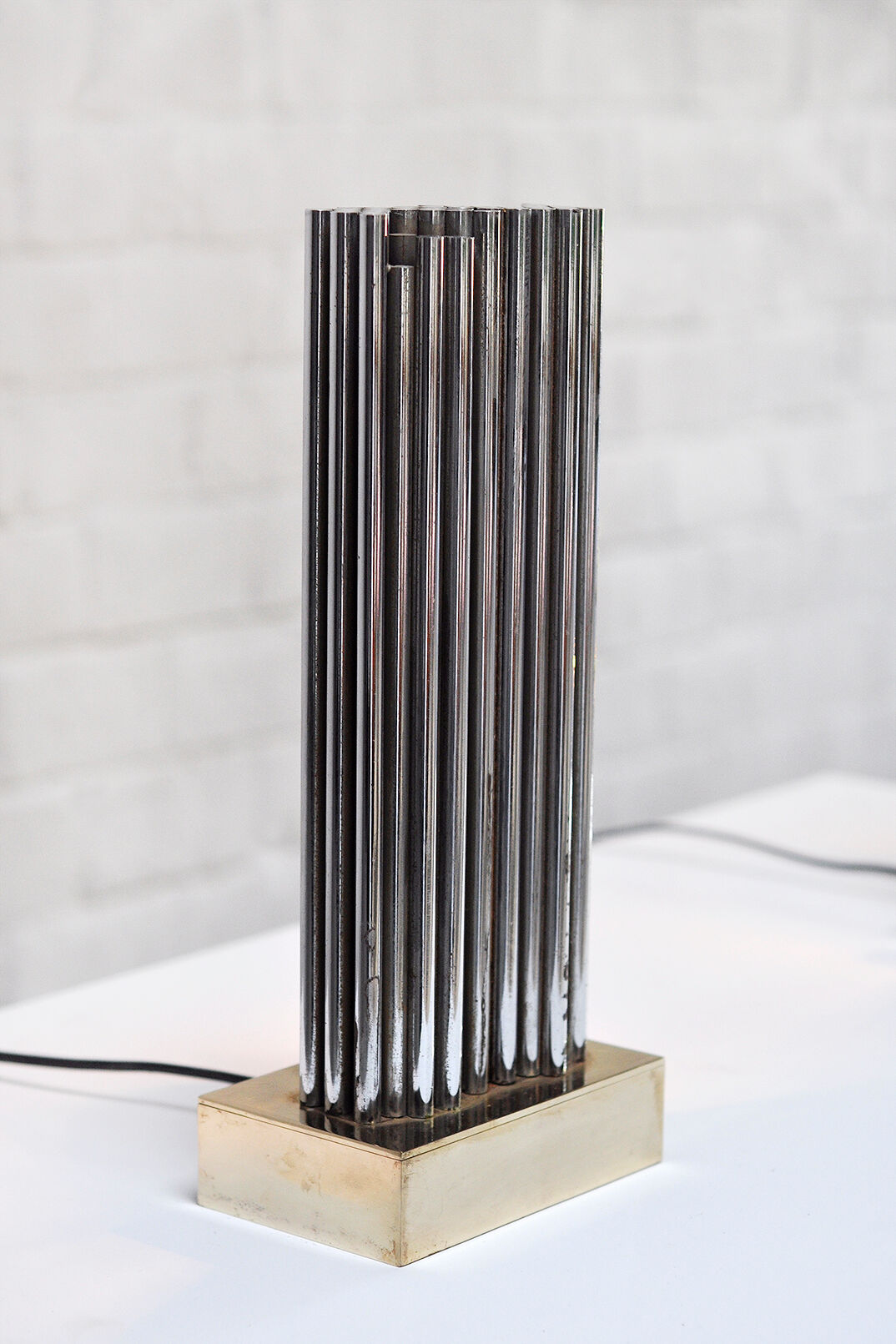 Pair of Brass & Metal Sculptural Lamps by Georges Mathias, Belgium 1970s