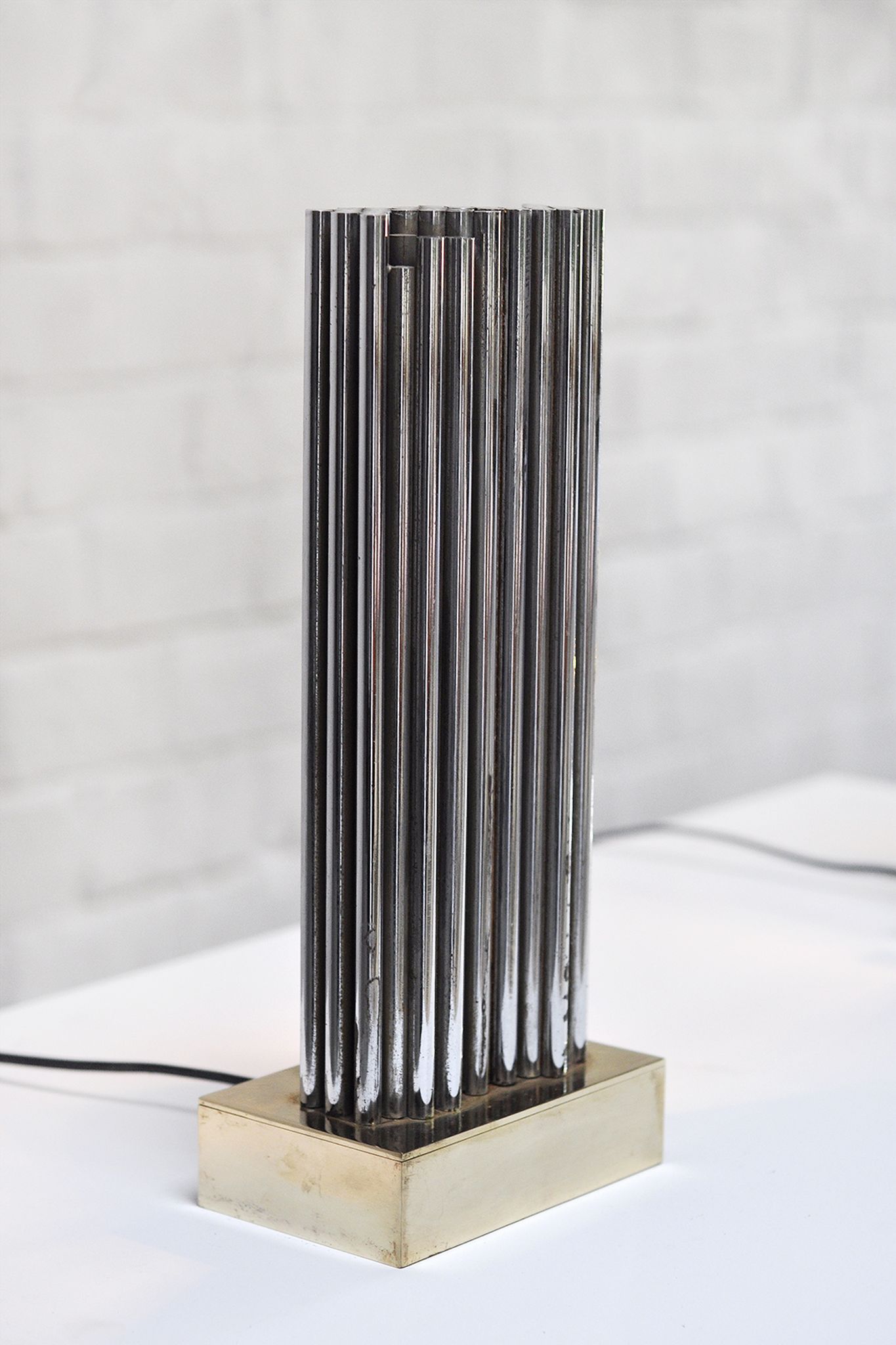 Pair of Brass & Metal Sculptural Lamps by Georges Mathias, Belgium 1970s