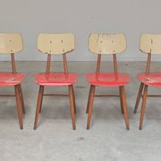 Set of 4 Ton (Thonet) red wooden chairs from the 1960s.