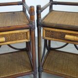 Pair of bedside tables in rattan and woven wicker from the 70s