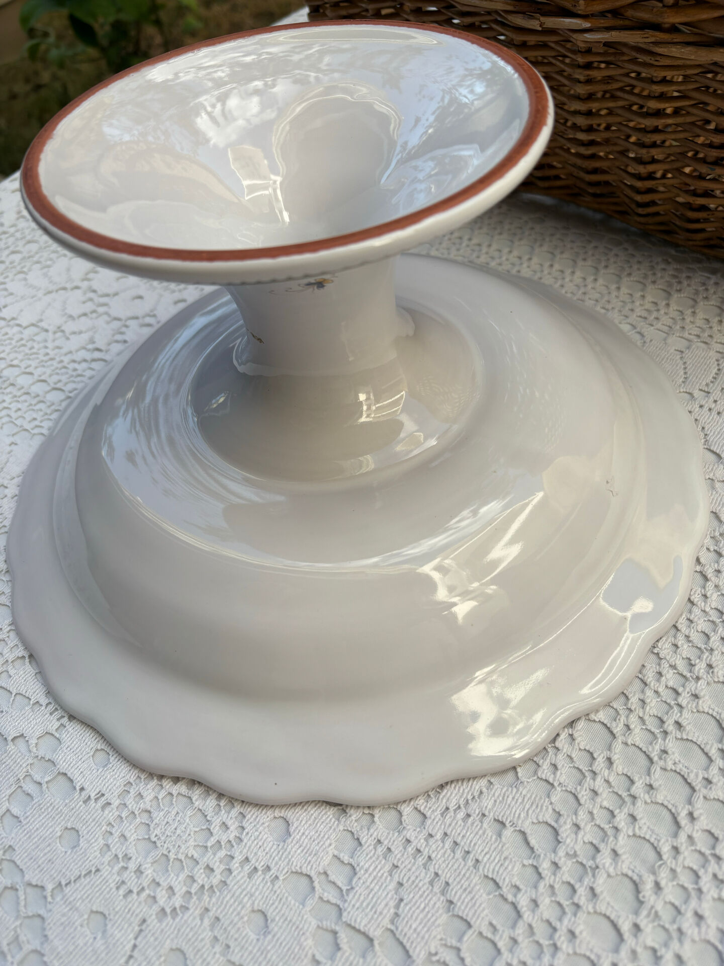 Footed compote signed Atelier Bondil faience from Moustiers