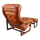 Vintage leather armchair with hocker, 1970s