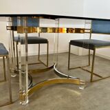 Ancienne table à manger design italien d'Alessandro Albrizzi années 70 lucite et laiton