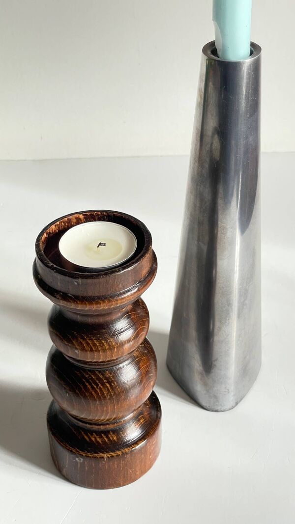 Bougeoirs bois et métal ikea vintage