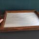 French vintage tray from the 50s, oak and glass