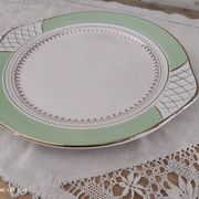 Pie dish with ears in water green and golden frieze l'Amandinoise