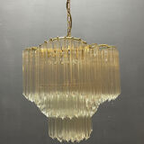 Italian Brass and Murano Glass Quadrilobi Chandelier by Venini, 1970s