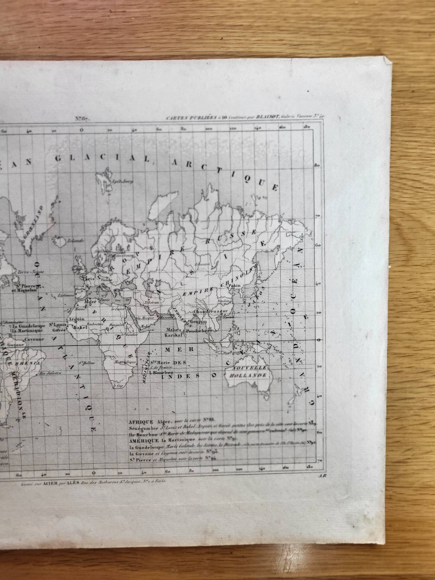 Original engraving, Levasseur world map – Mid 19th century