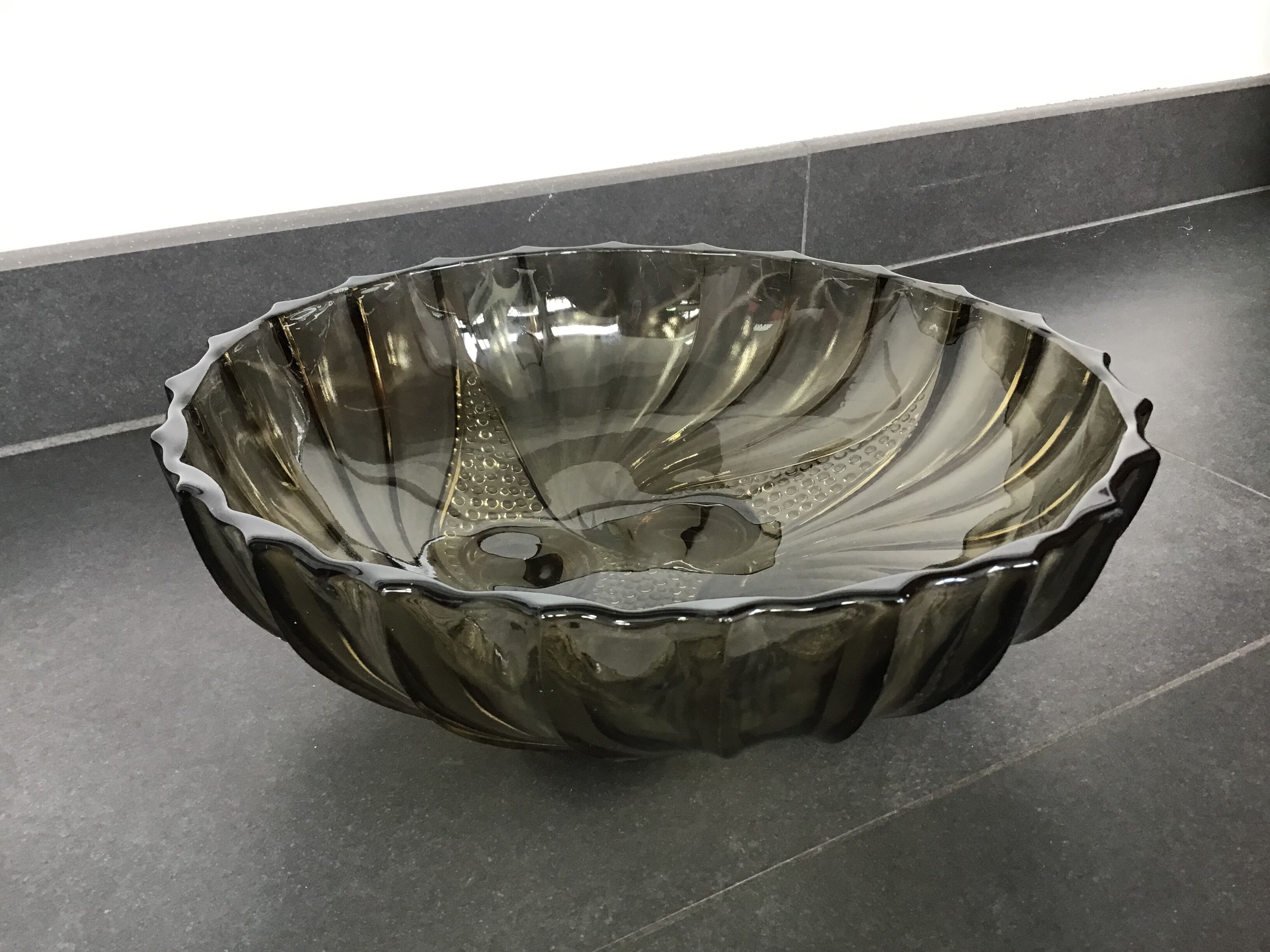 Cup, Art Deco salad bowl in smoked brown glass
