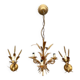 Chandelier and Pair of Wheat Sheaf Wall Lights