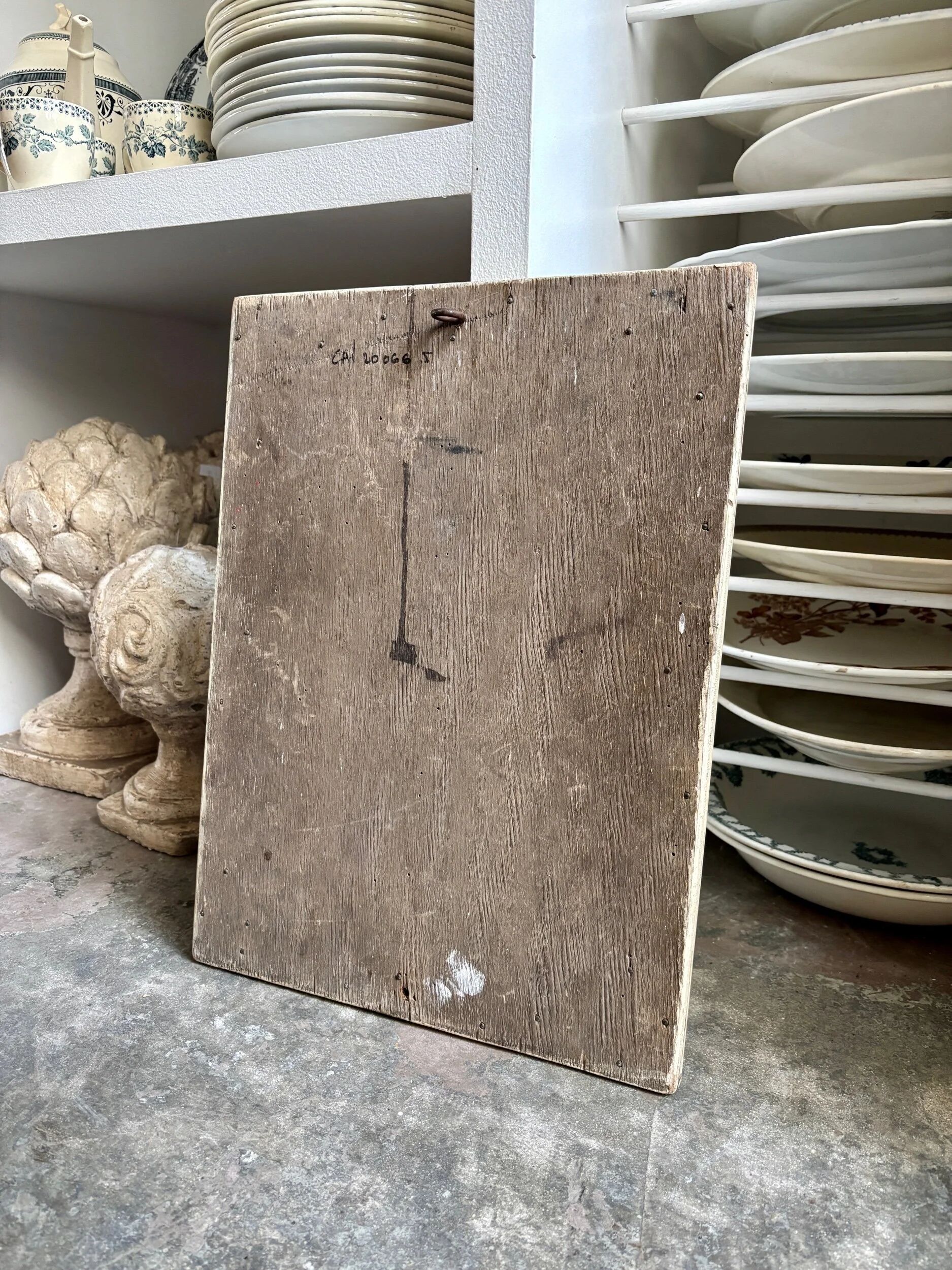 Beige wooden rectangular mirror 42 x 31 cm