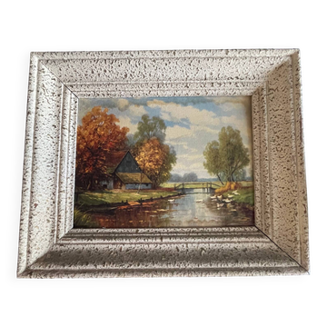 Tableau : huile sur isorel - paysage
