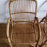 Pair of bamboo and rattan armchairs