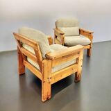 Pair of vintage pine armchairs, 1970