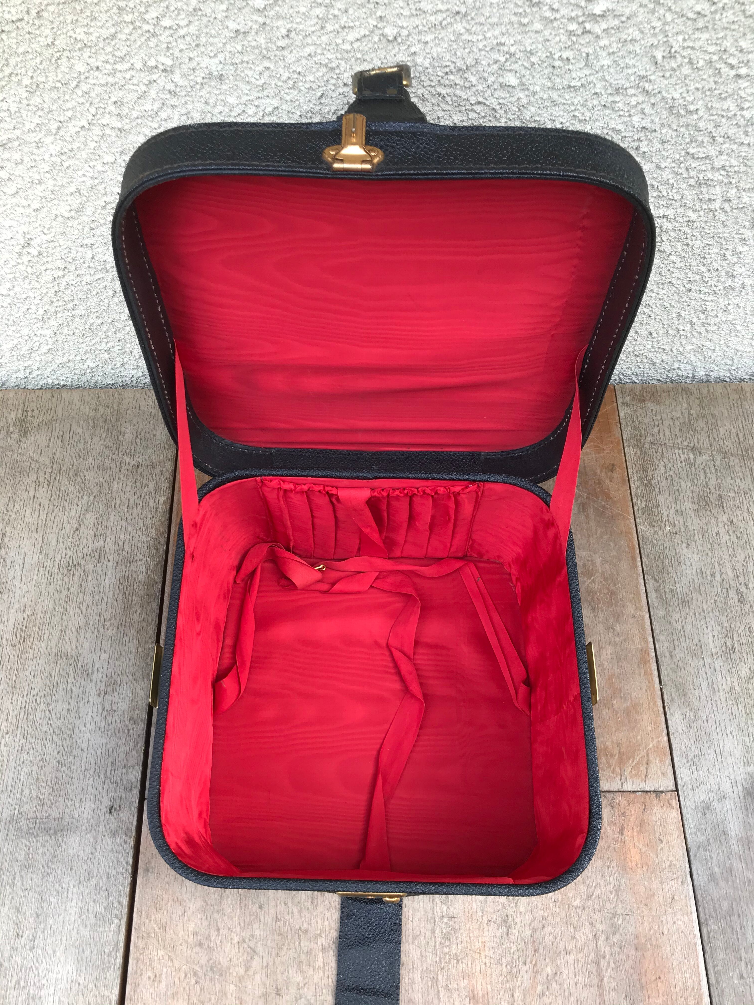 Black leather hat box