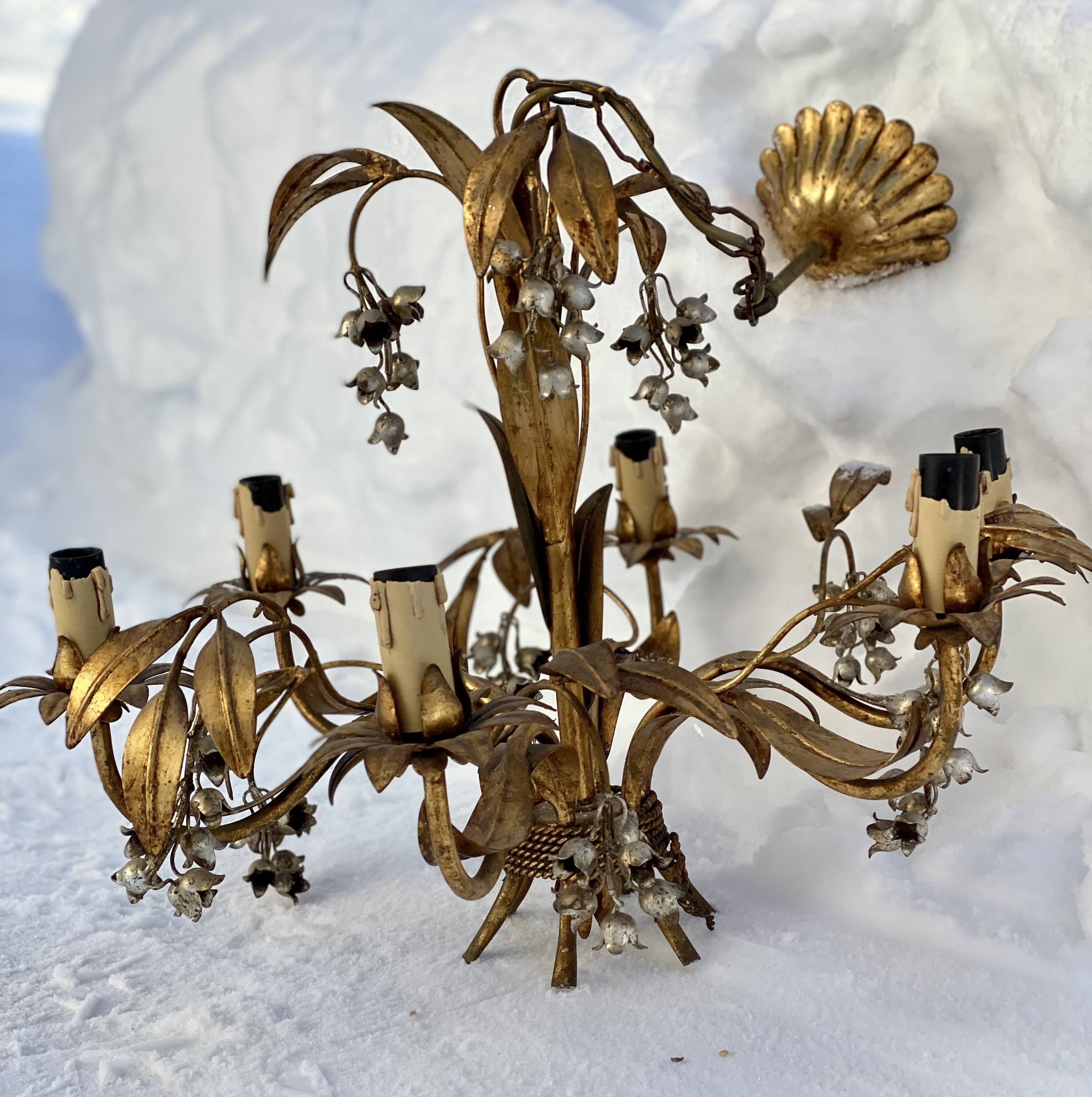 Hans Kögl vintage 1960s gold metal flower chandelier