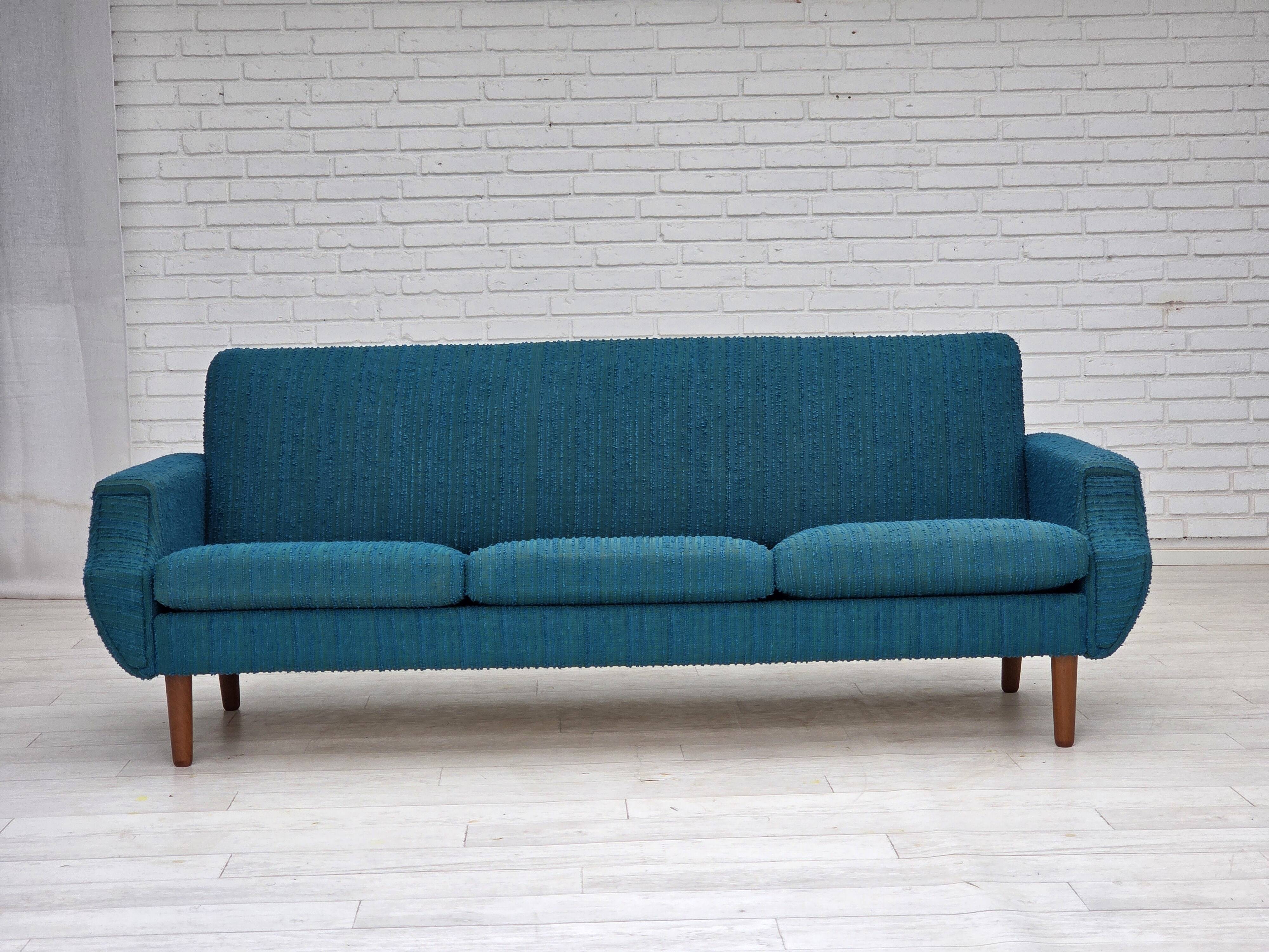 1970s, Danish 3-seater sofa, furniture wool, teak wood.