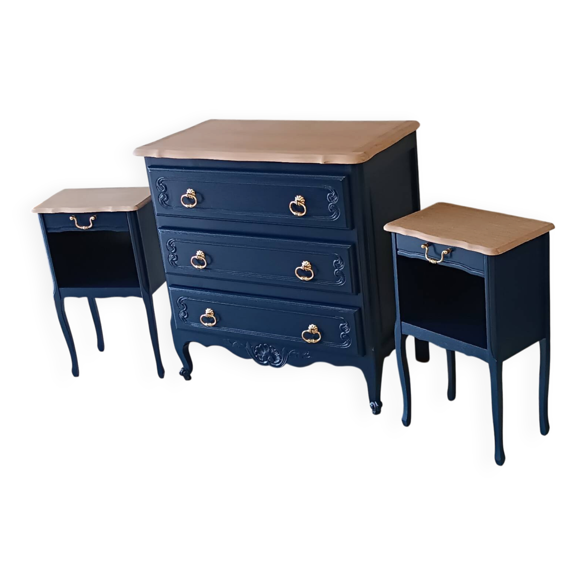 Louis XV style chest of drawers and bedside tables set