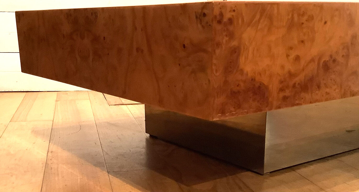 Rectangular elm magnifying glass coffee table, c. 1980