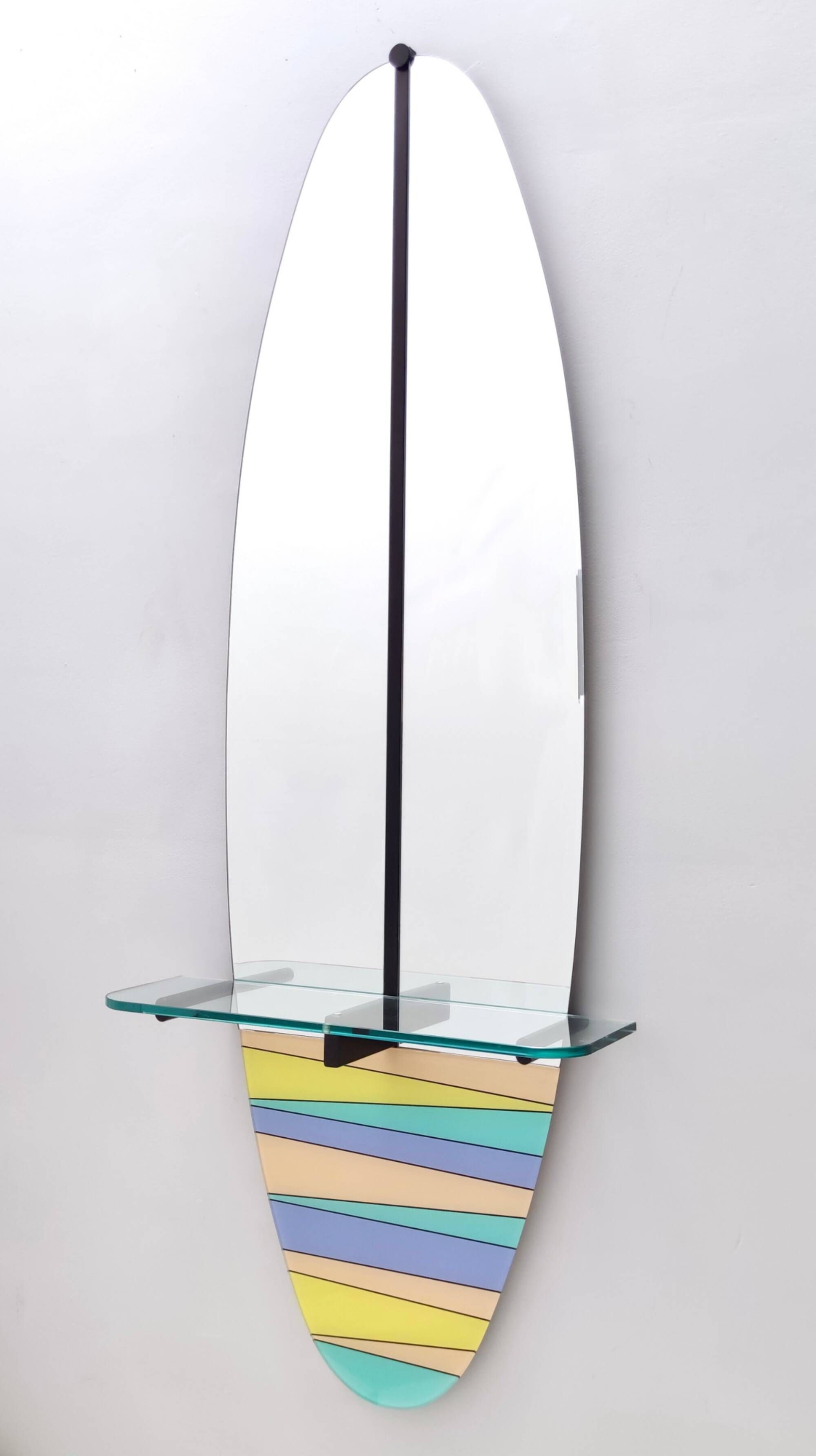 Postmodern Oval Wall-Mounted Entryway Mirror and Console Table with Glass T