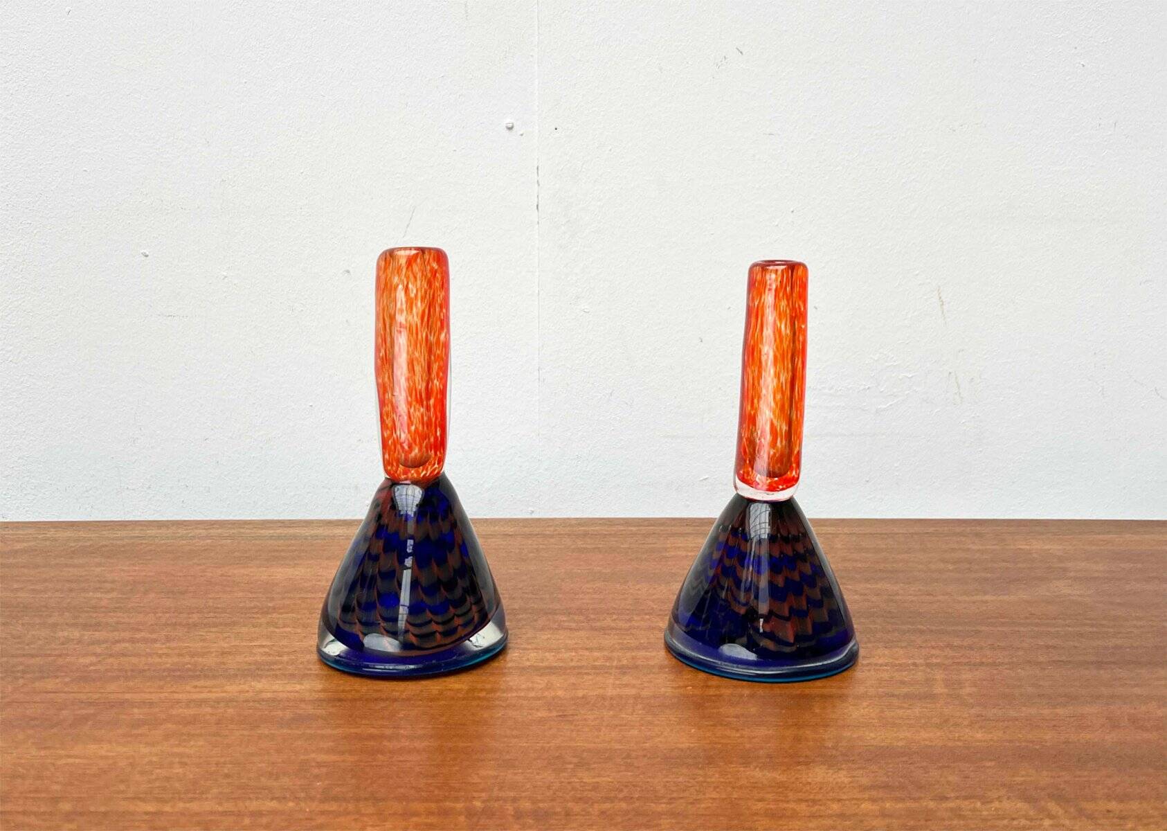 Vintage art glass candle holders, set of 2