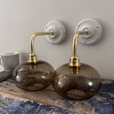 Pair of smoked glass wall lights