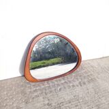 Contemporary oval mirror in teak finish