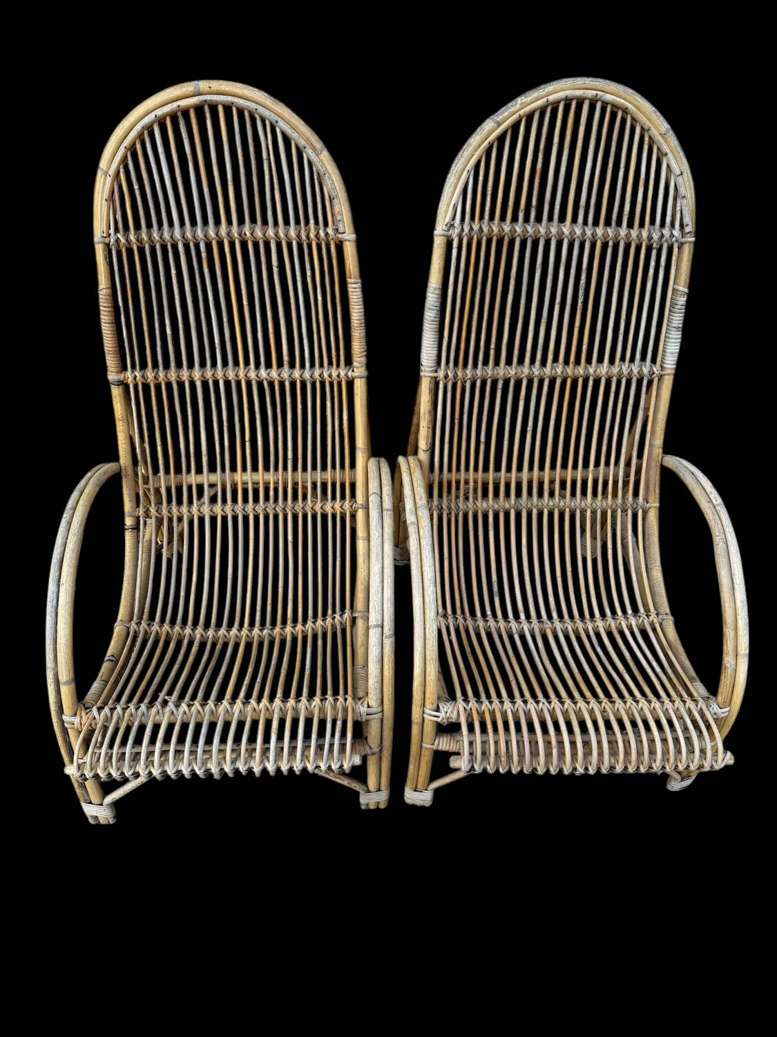 Huge pair of rattan armchairs from the 50s, South of France