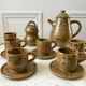 service à café 6 tasses et sous-tasses, theière et sucrier en cérémique / poterie / grès années 50-6