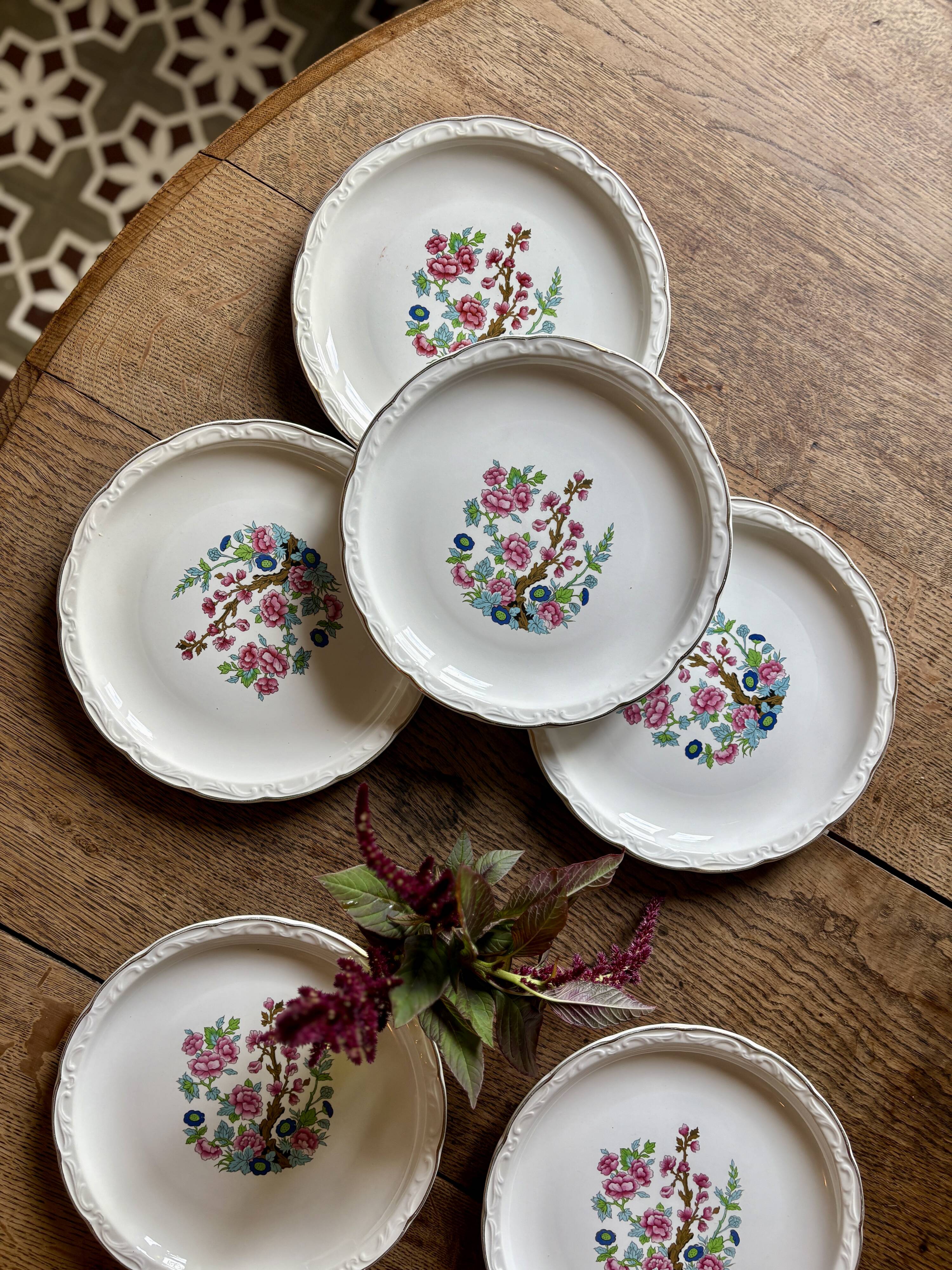 Set of 6 vintage deep plates, "Indian Tree" pattern by Digoin.